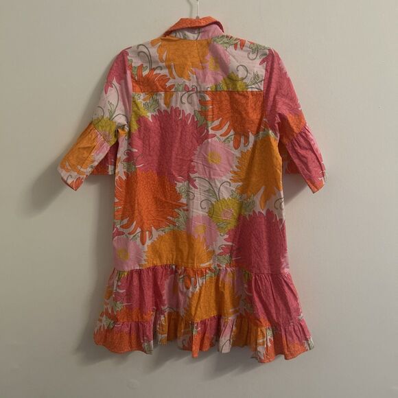 Maude Vivante 100% Cotton Floral Shirt Dress Tiered Ruffle Hem Women’s Medium - Picture 6 of 9